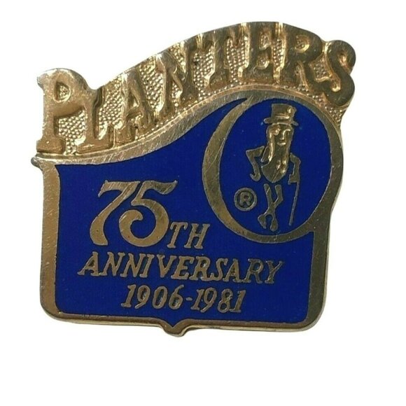 Planters Peanuts Pin 75th anniversary 1906-1981 Mr Peanut Tie Tack Blue Collecti - Picture 1 of 4